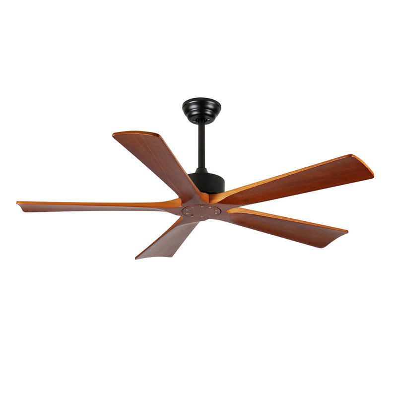 Ventilateurs de plafond de 60 pouces et ventilateur de plafond intérieur en bois à distance pour patio, salon, 5 pales