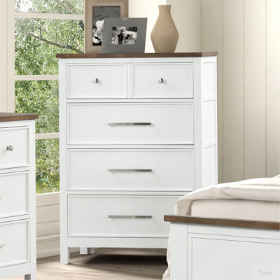 Mobilier de chambre à coucher moderne et rustique avec 1 porte-queue d'aronde et glissières à roulement à billes à deux tons blanc et brun foncé