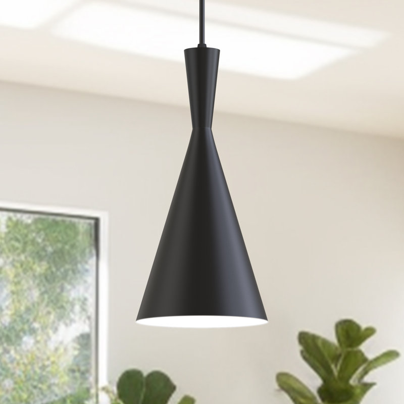 9,06 po Luminaire suspendu noir mat à 1 lumière avec forme triangulaire, style nordique