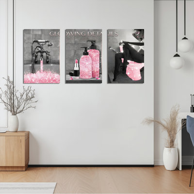Ensemble de 3 reproductions de peintures à l'huile sur toile tendue sur toile de salle de bain