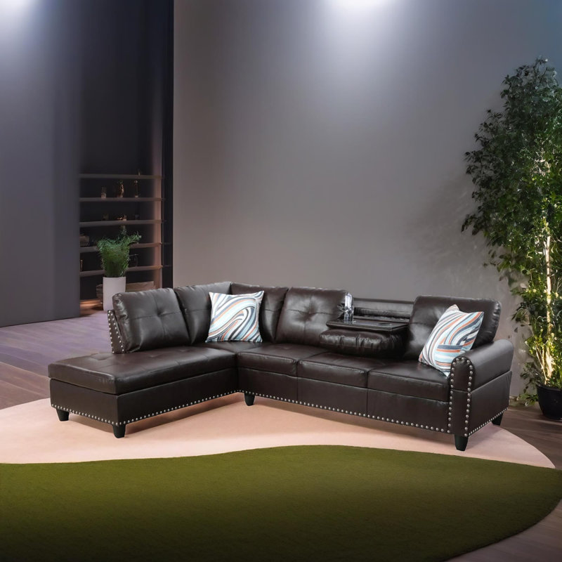 Slate Brown Faux Leather Synthetic Leather Right -Facing Sectional 2-Piece Living Room Sofa Set
