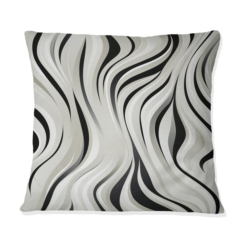 Coussin décoratif imprimé zébré noir et blanc, H 18 po x l 18 po