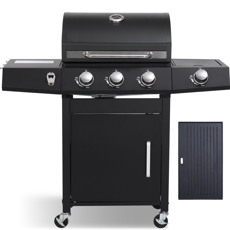 Barbecue à gaz propane GRILL DÉPOTS à 3 brûleurs avec plaque de cuisson et brûleur latéral, 39 000 BTU, couvercle isolé à double paroi