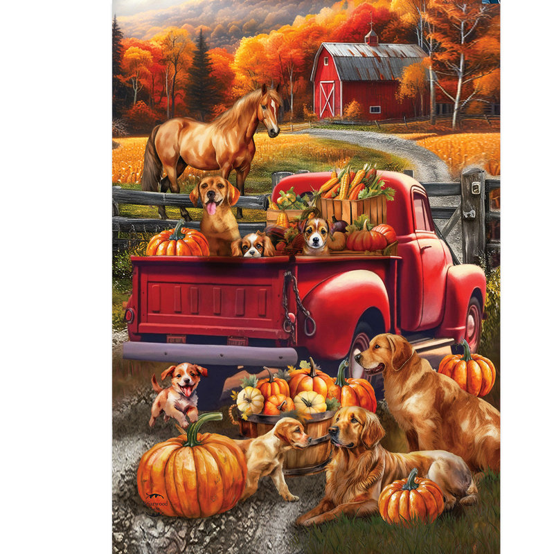 Automne chiot ramassage drapeau de jardin, Automne orange/rouge