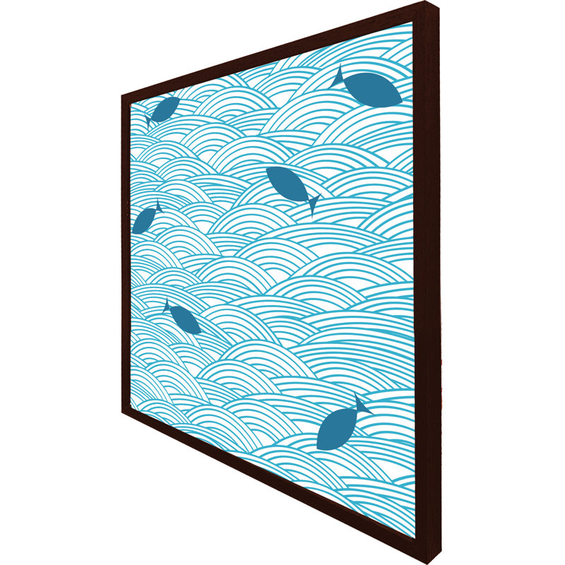 Aaqib Waves & Fish 1 Piece Single Picture Frame Wall Art, 51cm H x 51cm W x 4cm D, Brown Framed