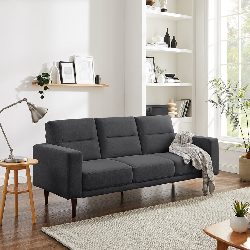 Heros 84.3" W Linen Blend Square Arm 3-Seater Sofa, Dark Gray