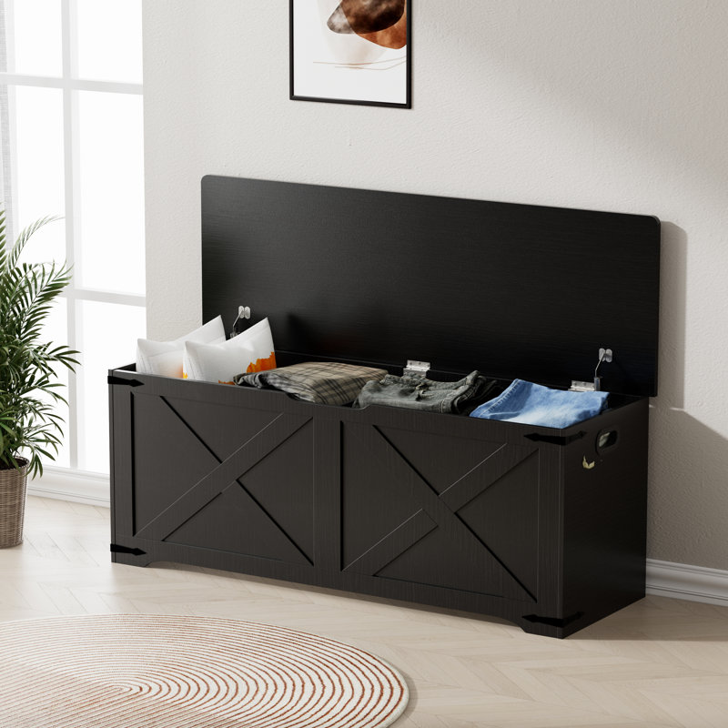 Coffre de rangement de style campagnard 47 po, banc de rangement avec 2 charnières de sécurité et panneau de séparation central