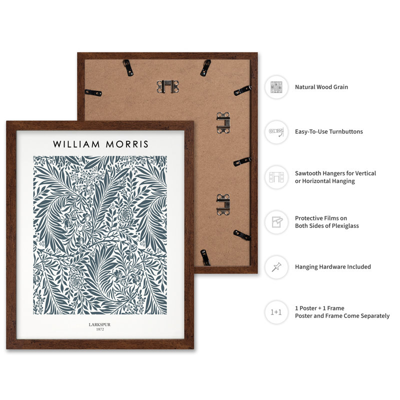 William Morris - Larkspur No13, H 24 po x l 32 po, Affiche, Brown Framed