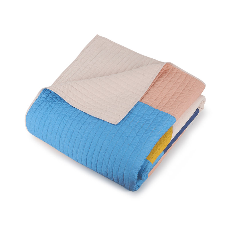 Modshapes Twin Pink and Blue Cotton Quilt Set