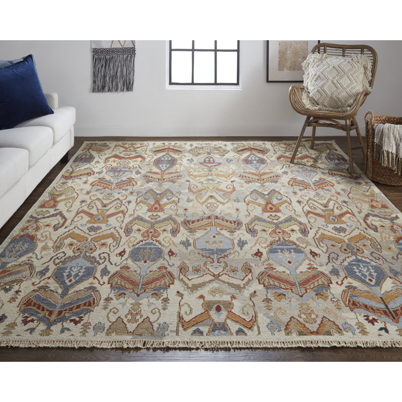 Leylan Wool Ikat Area Rug in Tan, Rectangle 3'6" x 5'6"