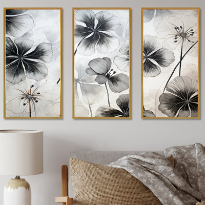 Ensemble de décorations murales minimalistes en géraniums noir et blanc II