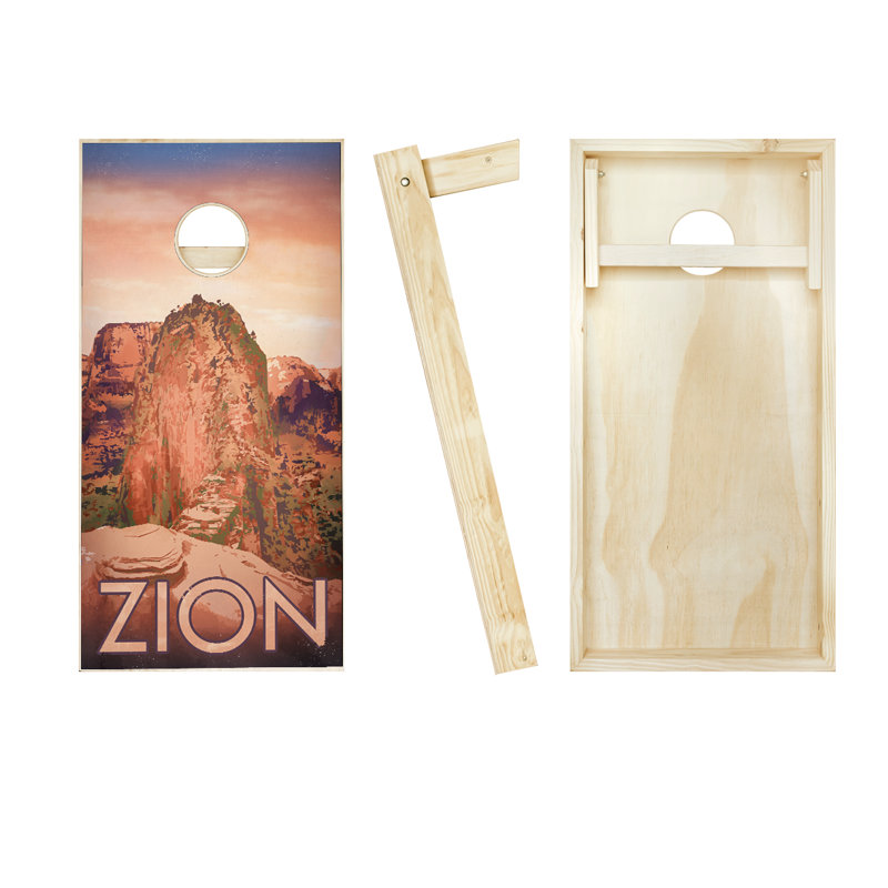 Ensemble de cornhole en bois massif 2 'x 4' avec sacs Zion National Park, Rouge/noir