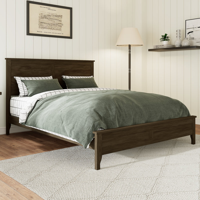 Grand lit plateforme moderne en bois massif avec support de lattes en bois robuste, sans sommier, espresso, Brun, Grand lit