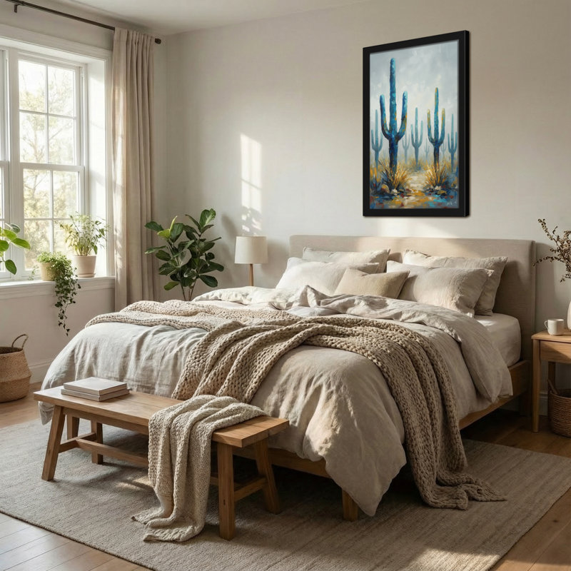 «Plants & Flowers Blue Cactus Desert Landscape», reproduction d'art