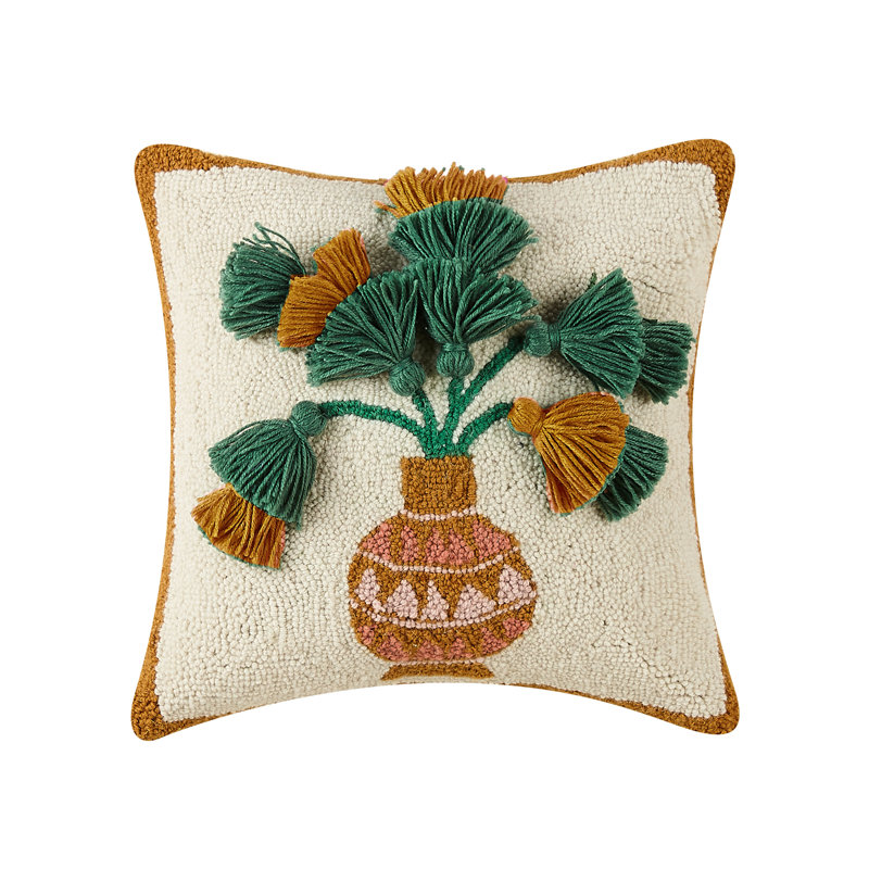 Papyrus Multicolor Wool Hook Pillow with Tassels