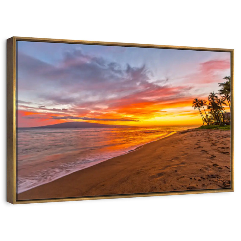 Kaanapali Neruda Sunset, 19 po x 13 po, Cadre flottant doré