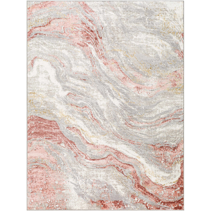 Tapis rose / beige à motif abstrait Catalaya, Rectangle 5 pi 3 po x 7 pi