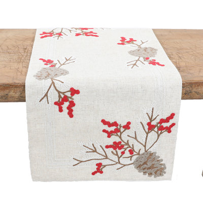 Iron Acton Christmas Pine Cone Crewel Embroidered Table Runner