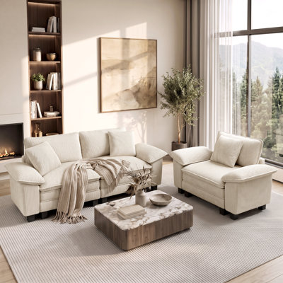 2 Piece Upholstered Modular Sectional Sofa Sets, Oversized Couch Set with Loveseat and Armchair