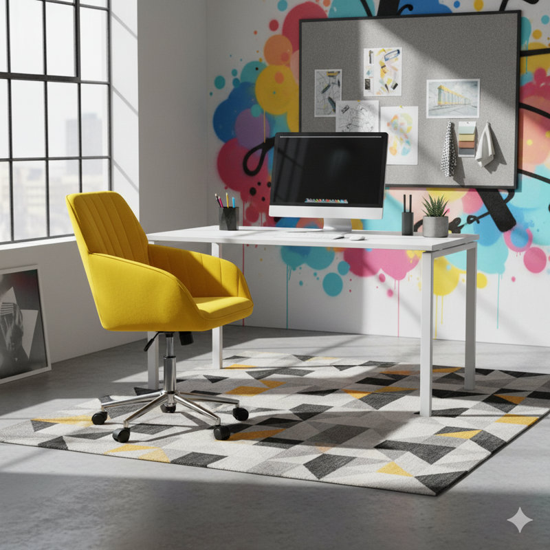 Modern Adjustable Office Chair with Soft Cushion, Metal Legs, Bright Yellow