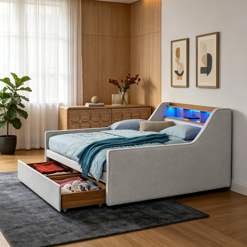 Lit de jour avec couchette Bahman, Beige