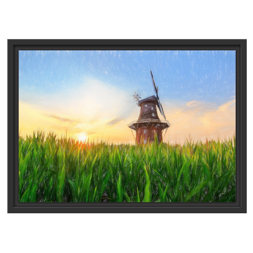 Gerahmtes Wandbild schöne Windmühle auf dem Feld