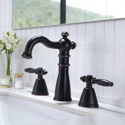 Solid Brass Widespread 3 Holes Bathroom Sink Faucet With Detachable Aerator