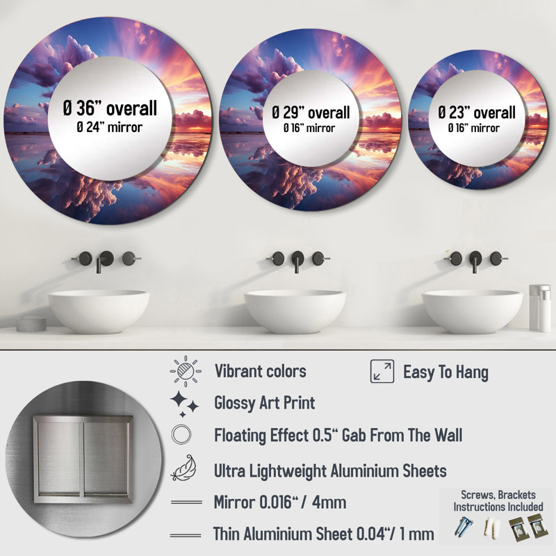 Peach Sky Photo Transcendent Twilight - miroir mural nautique et plage, 29 po x 29 po