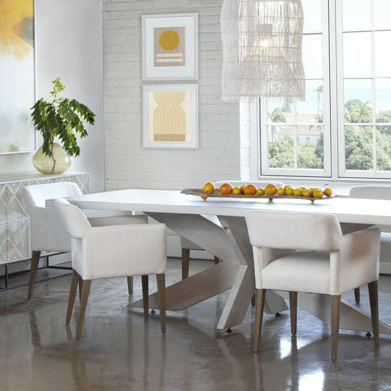 Booker White Cotton Upholstered Performance Fabric Dining Arm Chair