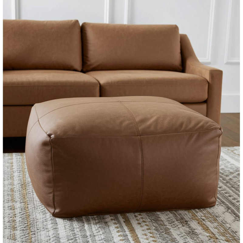 Pouf en cuir véritable 22 po HomeRoots