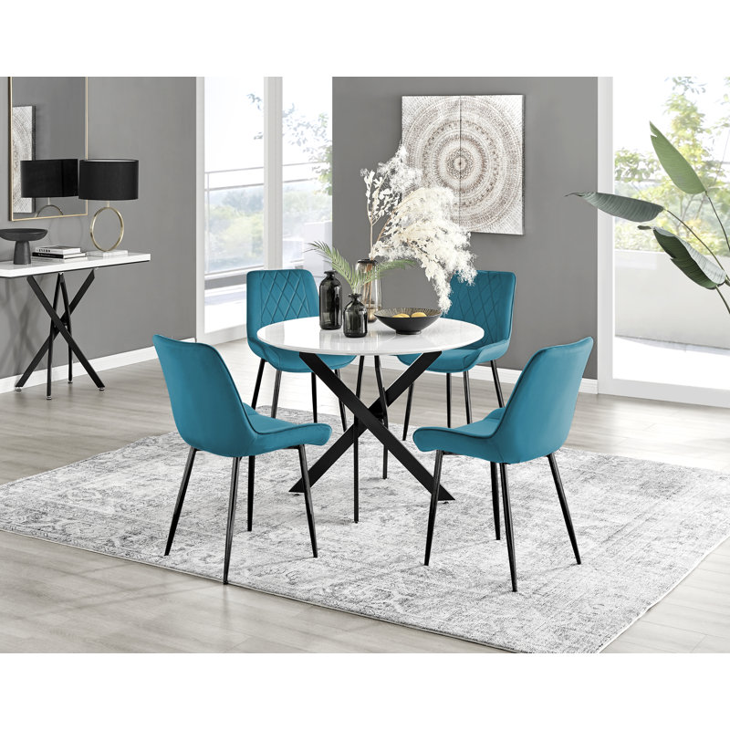 Eubanks 4 - Person Dining Set, Blue/Black