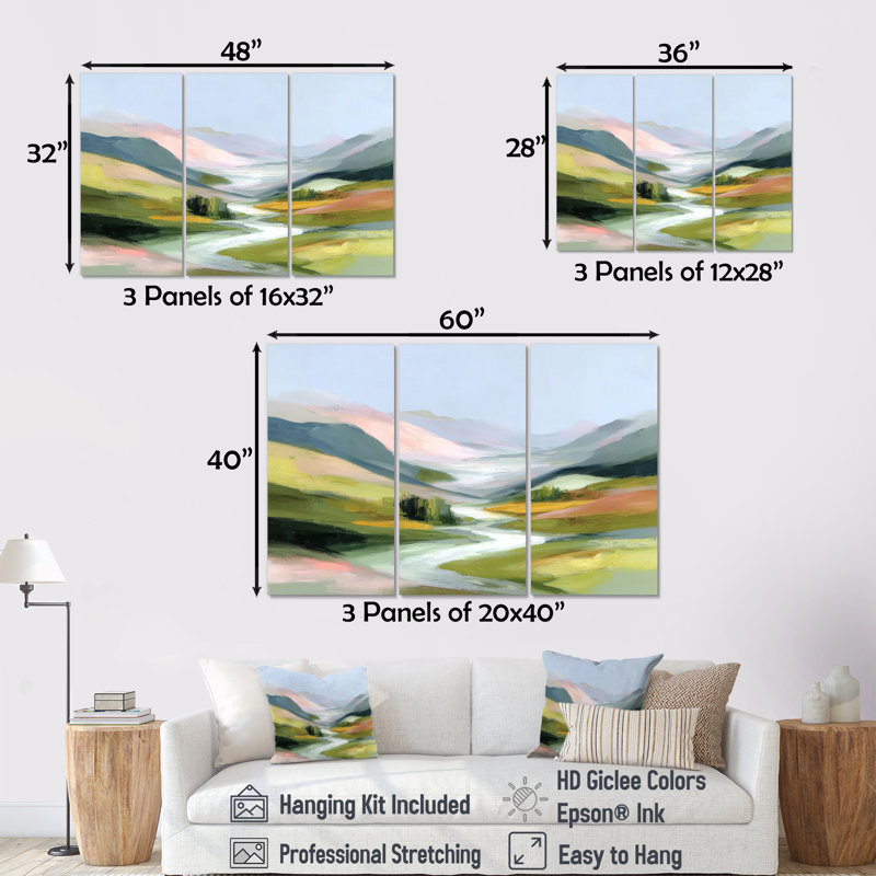 Ensemble de salon d'art mural vert et rose, 28" H x 36" W, Toile tendue, Ne s’applique pas