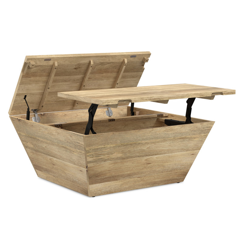 Abba 36"W Solid Mango Wood Modern Lift Top Coffee Table With Storage, Natural