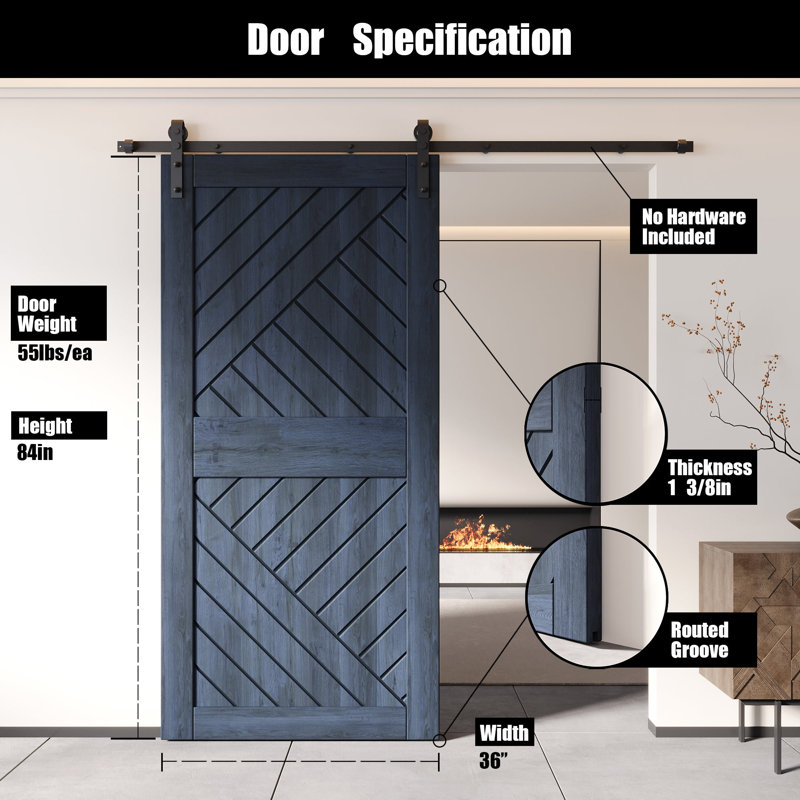 Porte de grange en bois de pin à finition géométrique et non assemblée Homacer Design géométrique (usage intérieur seulement)