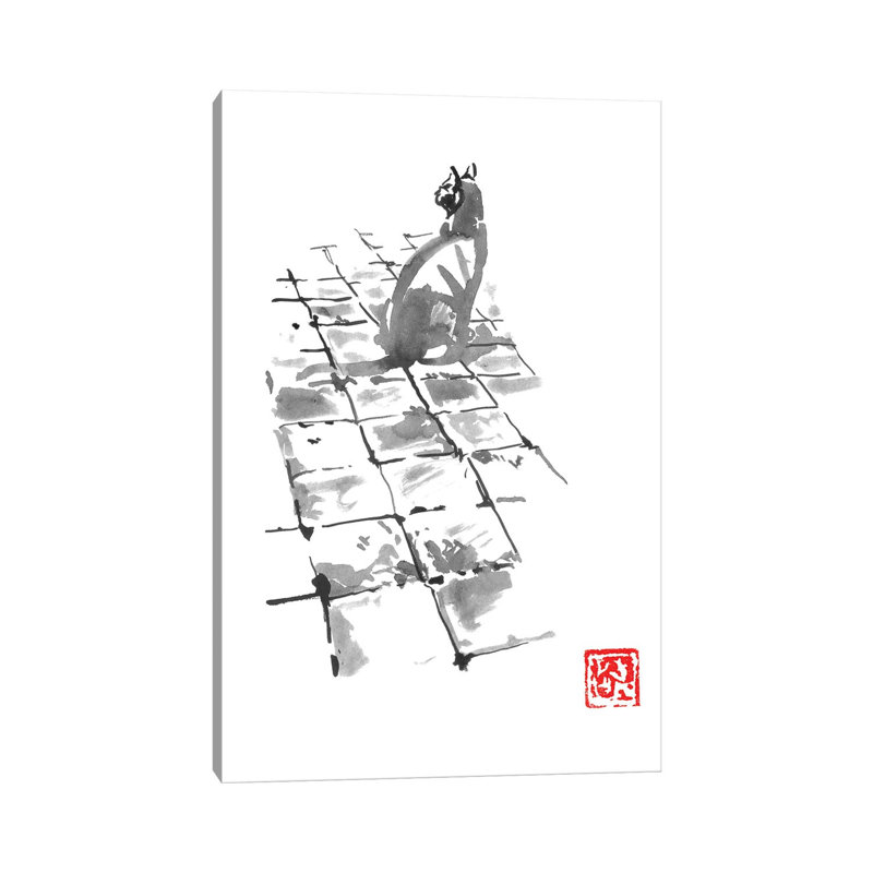 Cat On Pavement by Péchane - Painting on Canvas, 101.6 cm H x 66.04 cm W x 3.175 cm D, Wrapped Canvas