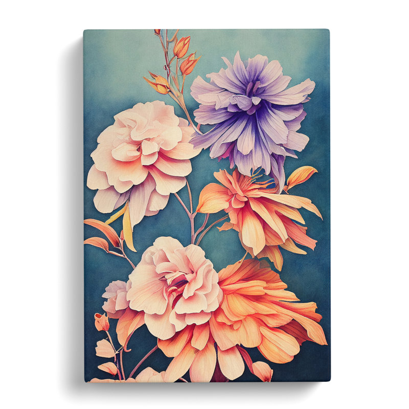 Stunning Watercolour Flowers No.3 - Wrapped Canvas, 60cm H x 35cm W x 3cm D