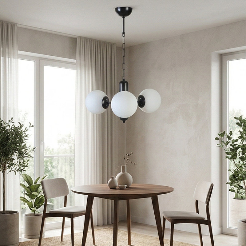 Lustre Luna Trio Mid-Century, Encre, Blanc