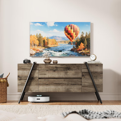 Meuble télé moderne en chêne pour salon et chambre à coucher - Meuble audio-vidéo 47 po - 2 tiroirs, tablettes réglables, pieds en métal en forme de U, convient aux téléviseurs de 65 po ou moins - gris
