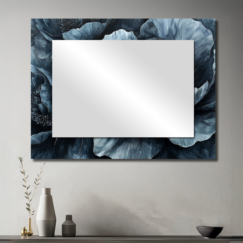 Blue Mid Night Harmony Peony II - art mural miroir floral - imprimé sur métal, 30 po x 40 po