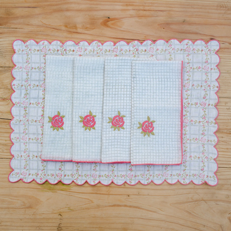 English Rose Table Placemat 20x20 Inch, Pink