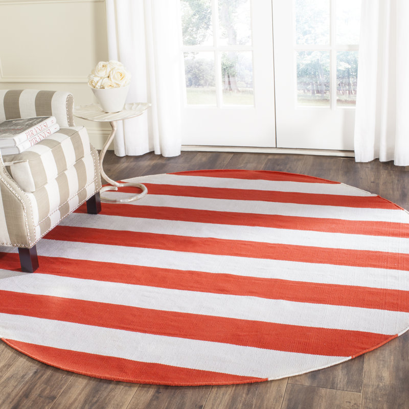 Westerlund Hand Woven Cotton Striped Rug, Round 6'
