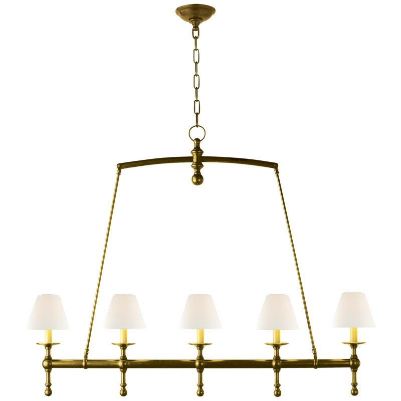 Chapman & Myers Classic Linear Chandelier, Hand-Rubbed Antique Brass, Fabric