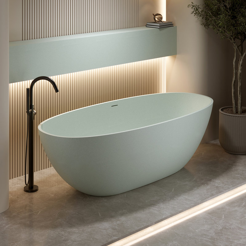 Baignoire de trempage autoportante 63 pouces turquoise, dure et résistante, baignoire non perméable à surface solide de 63 po, conception ergonomique pour un bain relaxant