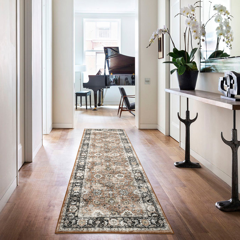 Oriental Machine Washable Rug with Rubber Backing Soft Area Rug Non Slip Thin Rug Low Pile Foldable Rug for Living Room, Bedroom, Dining Room