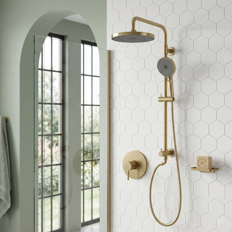 Pomme de douche réglable avec valve brute, Brushed Gold