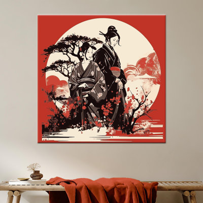 Toile imprimée: Geisha and Samurai - Elegant Japanese Art Decor, toile tendue 1P