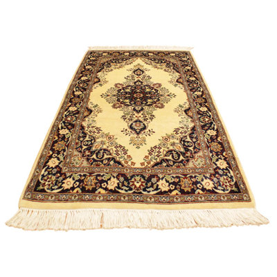 Tapis ivoire / brun en laine noué à la main 2 pi 7 po x 4 pi 2 po Aaru