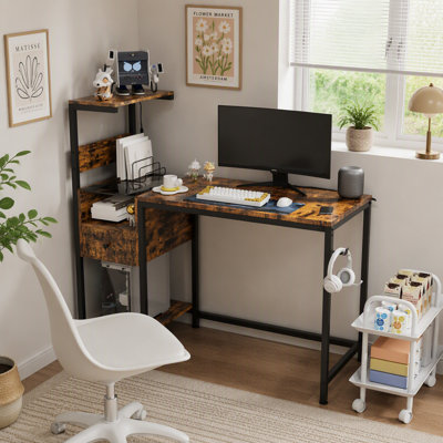 Versatile Computer Desk with Power Outlets, Storage Shelves, and USB Charging Station for Home Office and Study