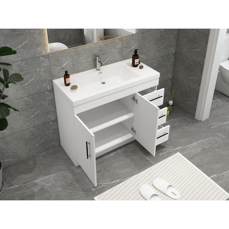 Ensemble de meuble-lavabo simple 42 po Carliss, Blanc lustré, Noir
