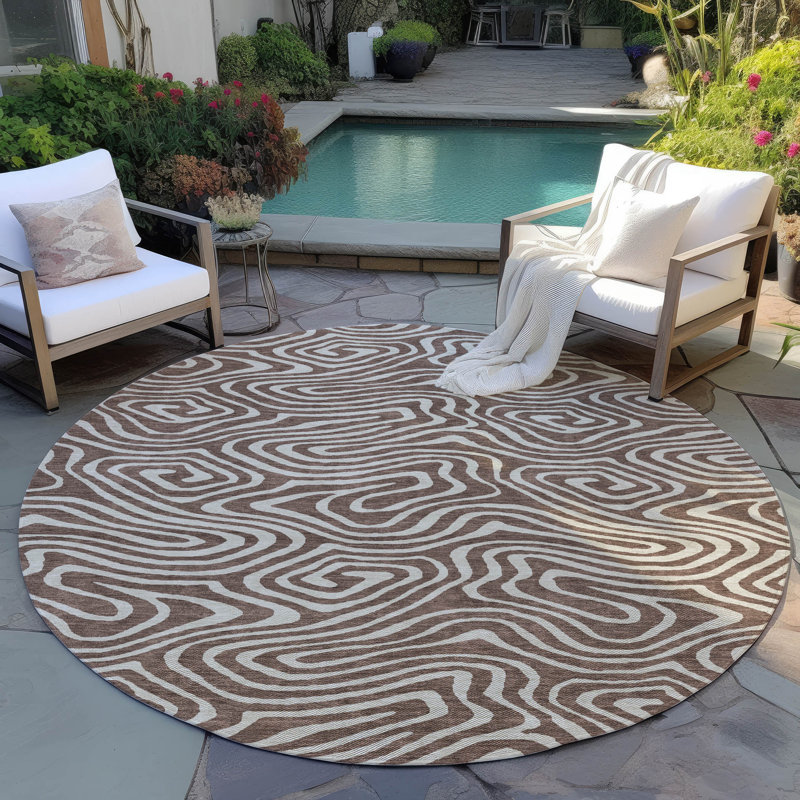  Machine Washable Indoor/Outdoor Chayden ACN1020 Gold Rug, Round 8'